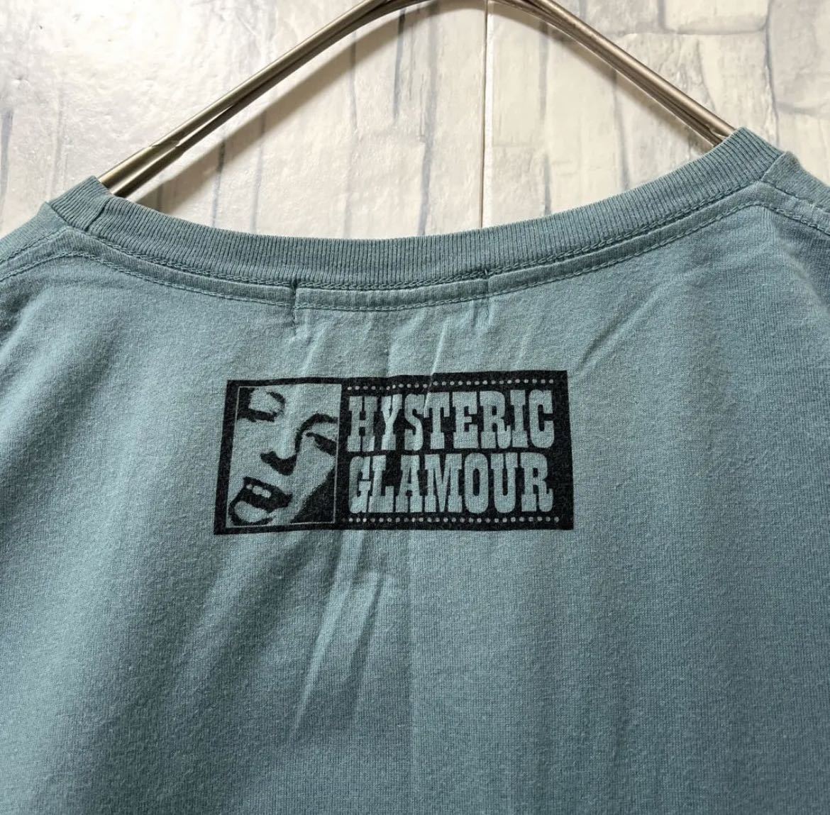 HYSTERIC GLAMOUR ヒステリックグラマー ヒスガール Tシャツ 半袖 サイズL デカロゴ ビッグロゴ くすみブルー 送料無料