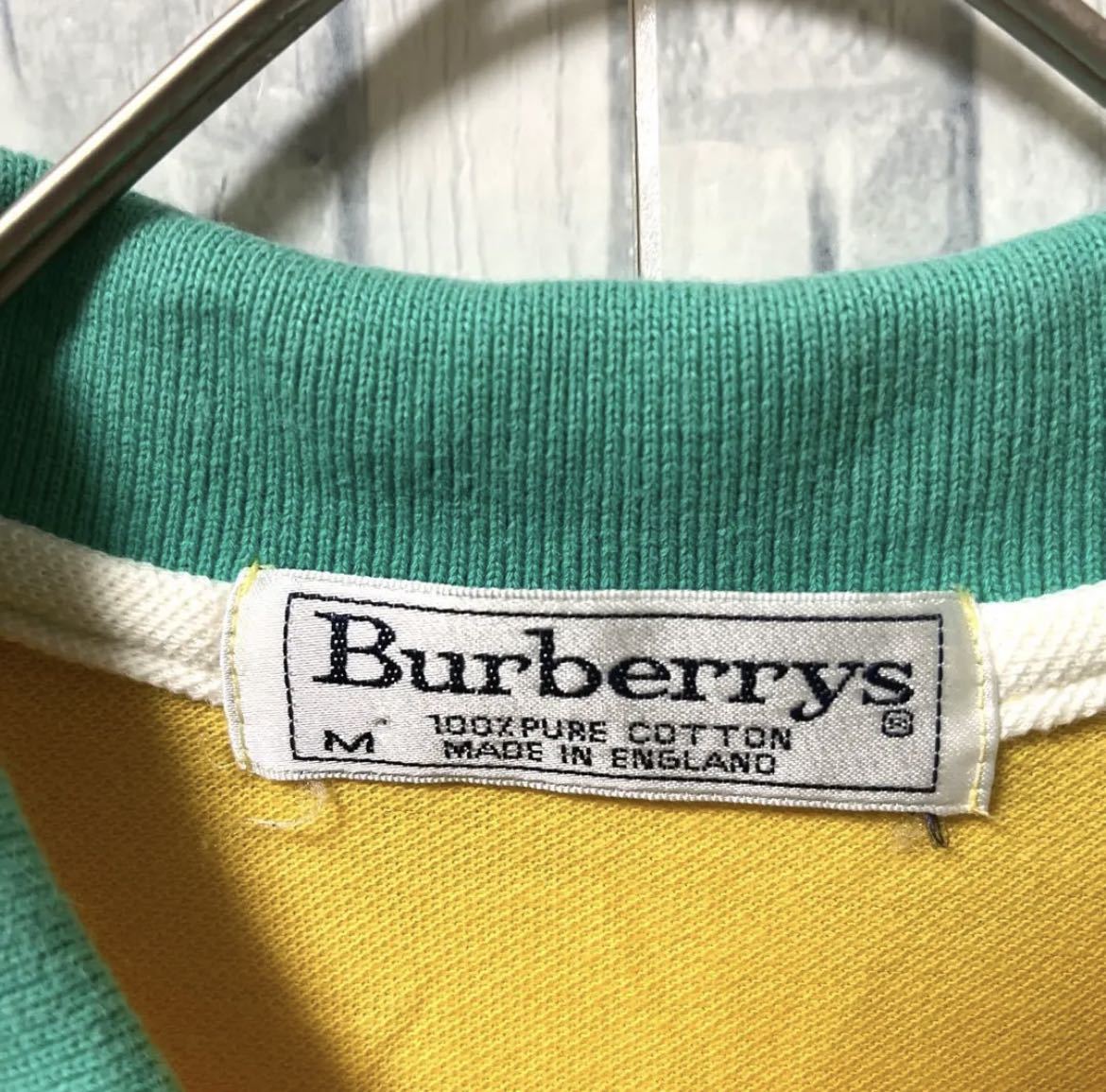 Burberry’s バーバリーズ オールドバーバリー 半袖 ポロシャツ ワンポイントロゴ M イエロー イングランド製 英国製 90s 90年代 鹿の子_画像6