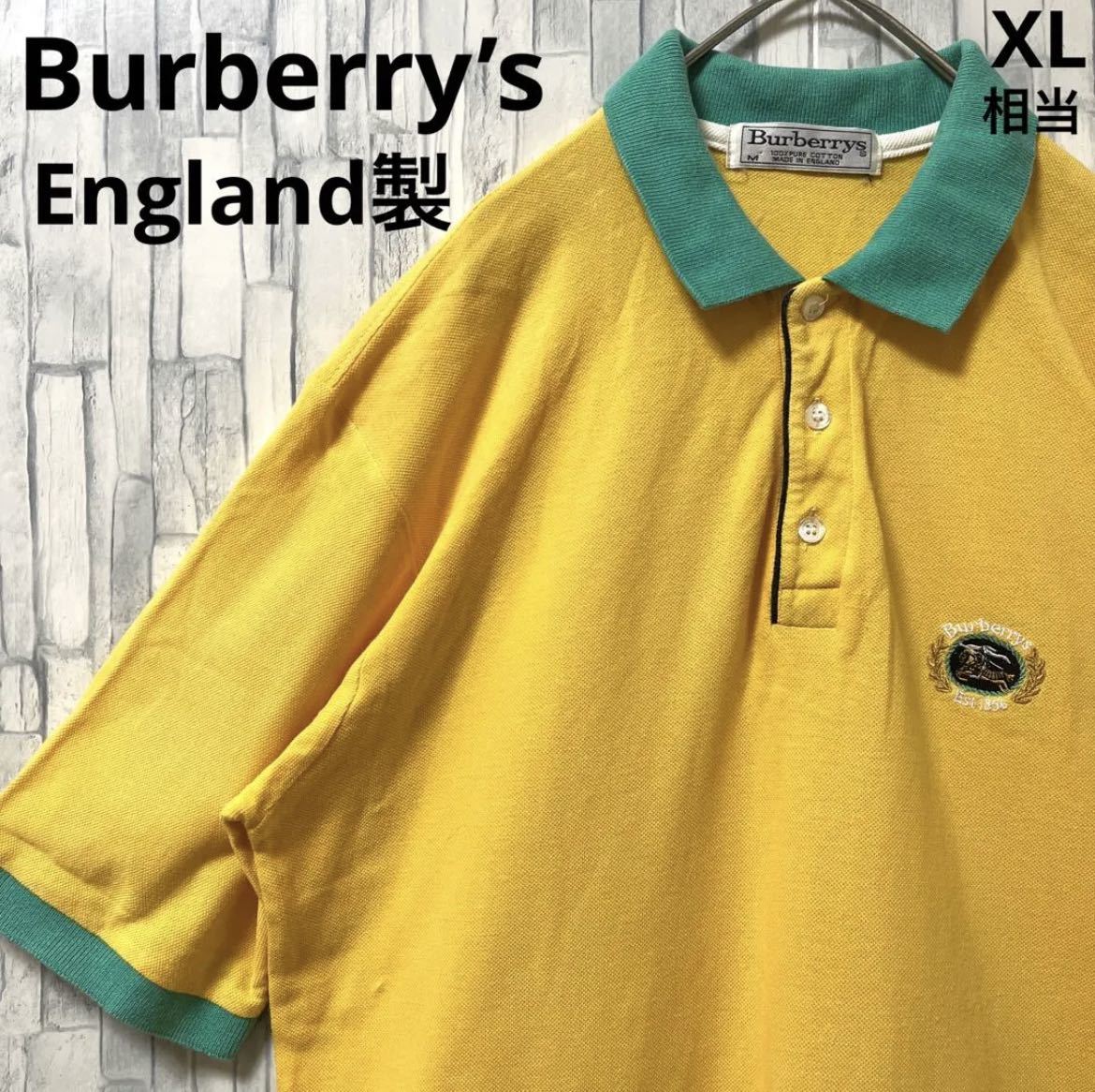 Burberry’s バーバリーズ オールドバーバリー 半袖 ポロシャツ ワンポイントロゴ M イエロー イングランド製 英国製 90s 90年代 鹿の子_画像1