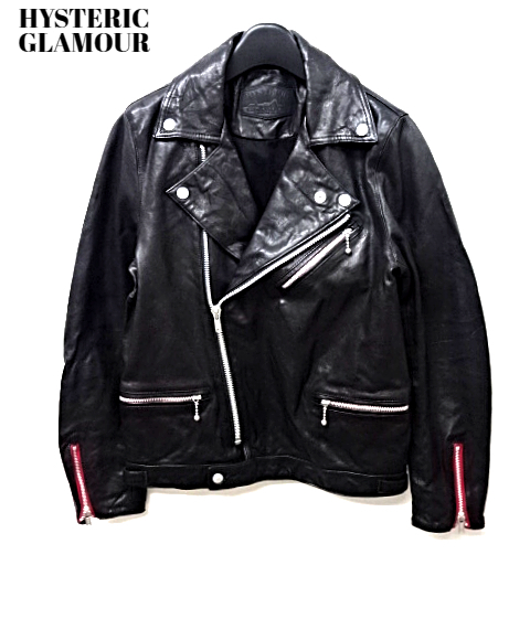 S【HYSTERIC GLAMOUR ラムレザー ダブルライダースジャケット No. 0203LB01 BLACK ヒステリックグラマー レザーライダースジャケット】_画像2