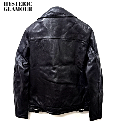 S【HYSTERIC GLAMOUR ラムレザー ダブルライダースジャケット No. 0203LB01 BLACK ヒステリックグラマー レザーライダースジャケット】_画像3