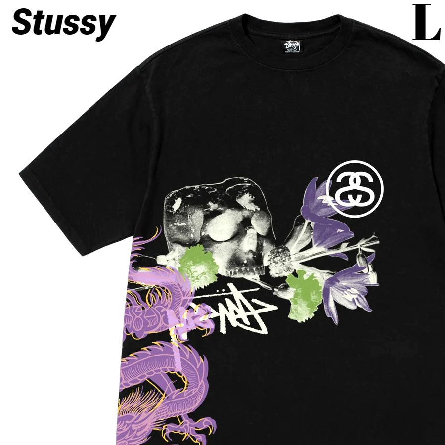 L【STUSSY STRIKE TEE PIGMENT DYED BLACK ステューシー Tシャツ ブラック Stussy Tシャツ ブラック 2023】