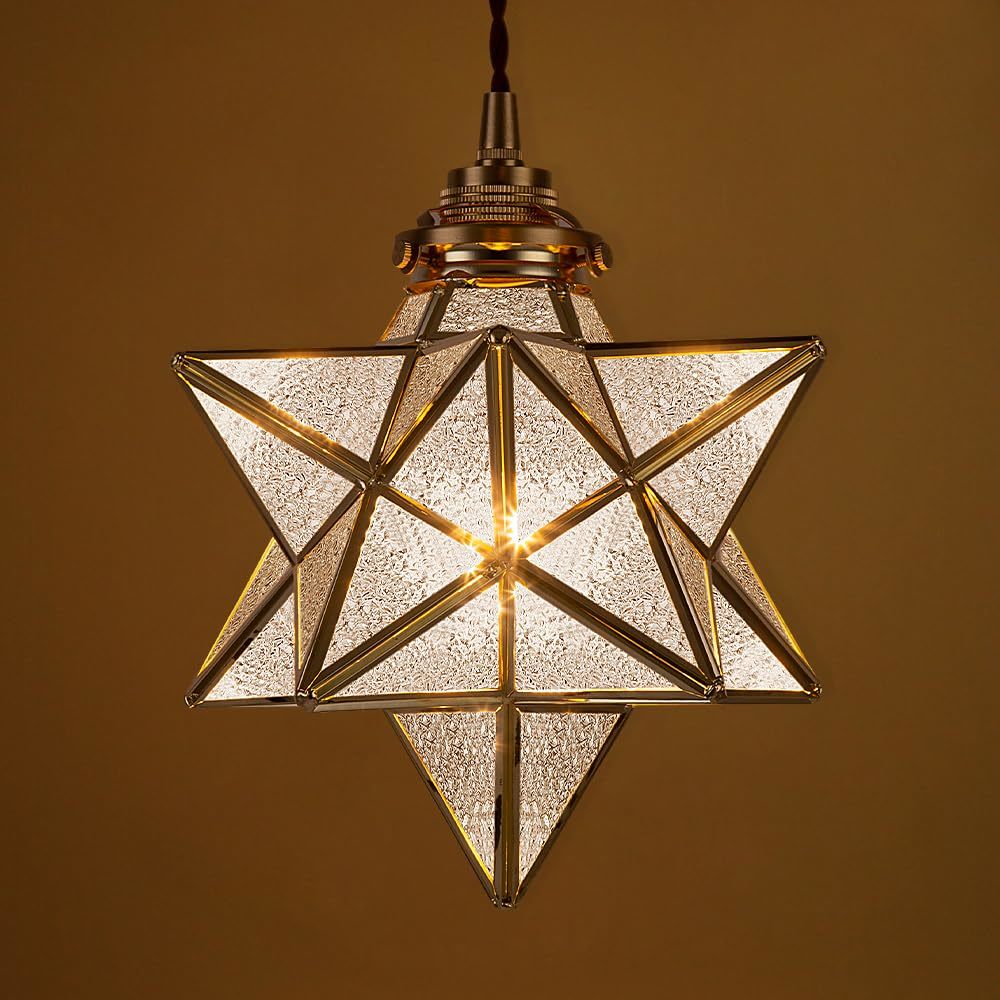 幻想的に広がる星のシルエット ペンダントライト 1灯 真鍮＆ガラス 天井 照明 吊り下げ照明 引掛けシーリング