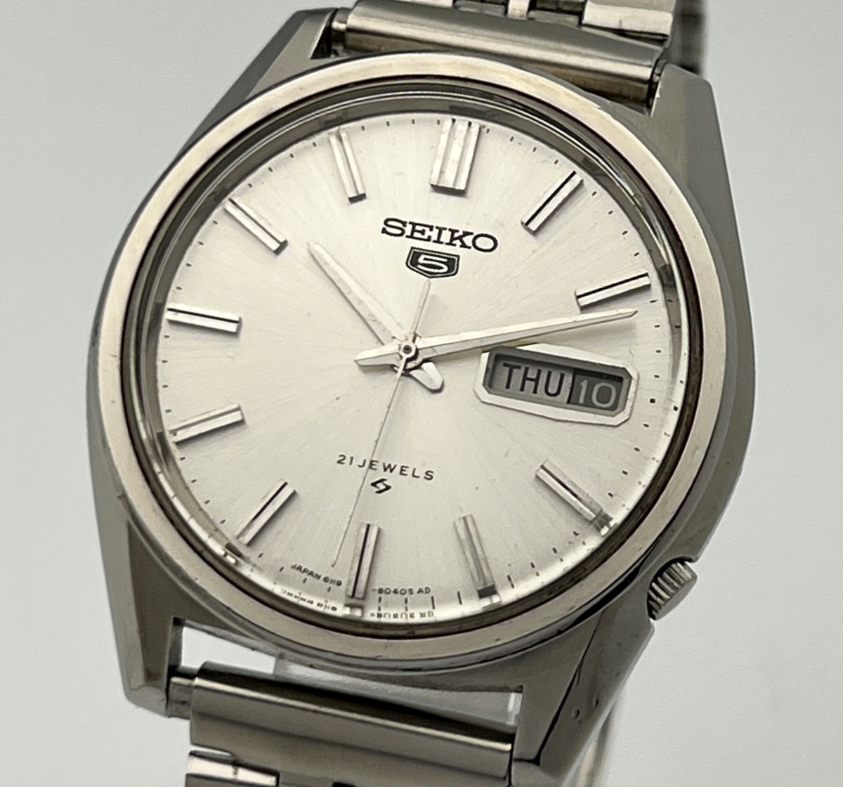 セイコー Seiko ファイブ シルバー文字盤 21石 6119-8040 メンズ 自動巻き デイデイト 腕時計 CD0918355_画像1