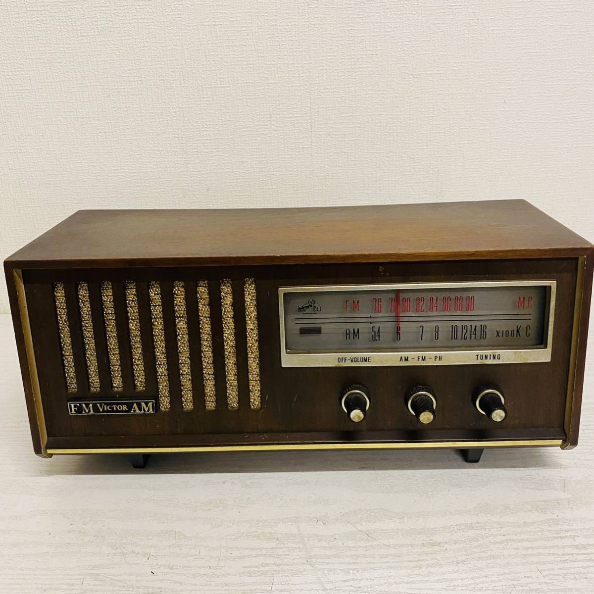 VICTOR FM/AM RADIO F-221 ビクター 真空管ラジオ 木製 昭和レトロ 現状品
