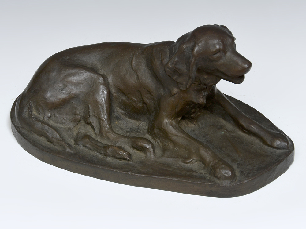 犬 イヌ ブロンズ 置物 金属工芸 オブジェ 銅像 銅製 青銅 立体造形 現代美術 猟犬 大型犬 レトリバー 　　z5372o