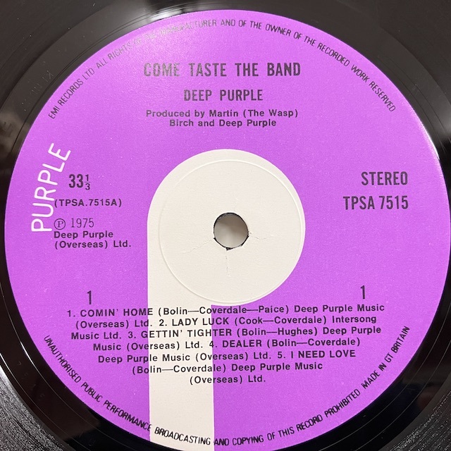 ★即決 Deep Purple / Come Taste The Band TPSA7515 r13175 英オリジナル、Kendun刻印、マト1U1U枝2LR/1PA_画像3