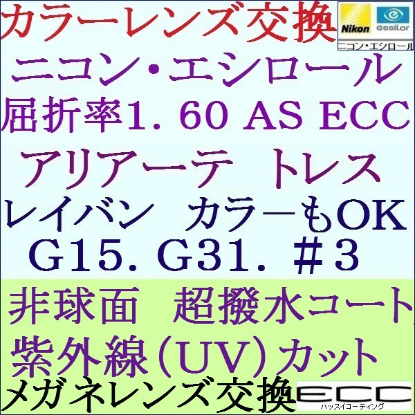 ◆特別価格◆カラーレンズ交換 ニコン・単焦点レンズ 屈折率 1.60 ＡＳ ＥＣＣ 単焦点レンズ 2 NS11_画像1