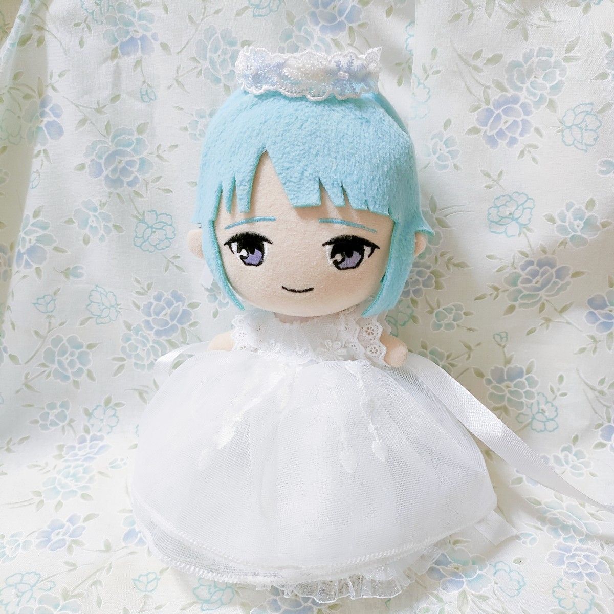 ハンドメイド ぬい服 16cm ホワイトのドレスとボンネット-