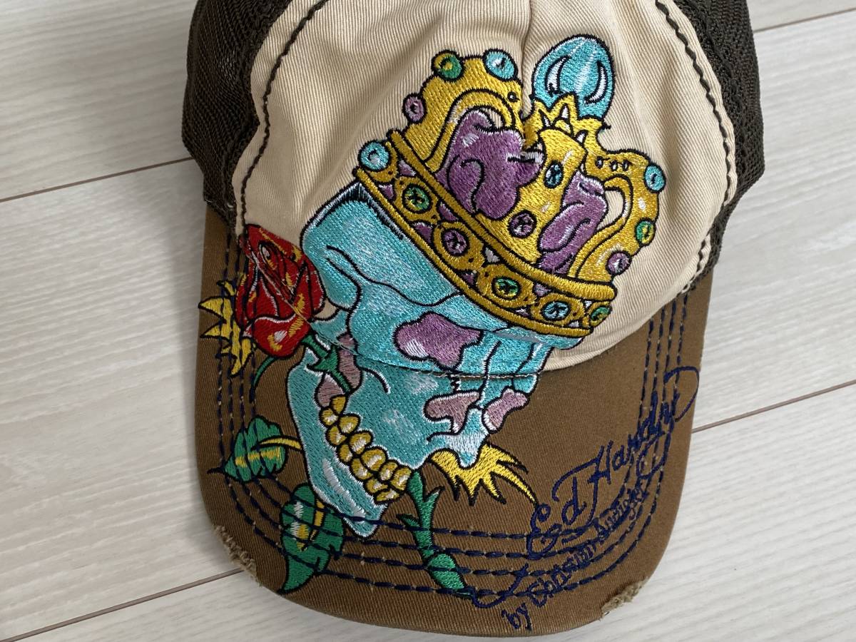 ☆Ed Hardy エド・ハーディー ドクロ 刺繍 キャップ 帽子 メッシュ