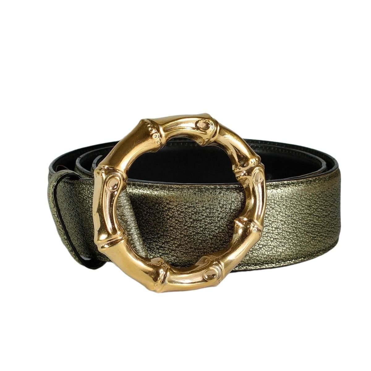 最新情報 良品 GUCCI グッチ バンブー型金具 レザー ベルト 85-34