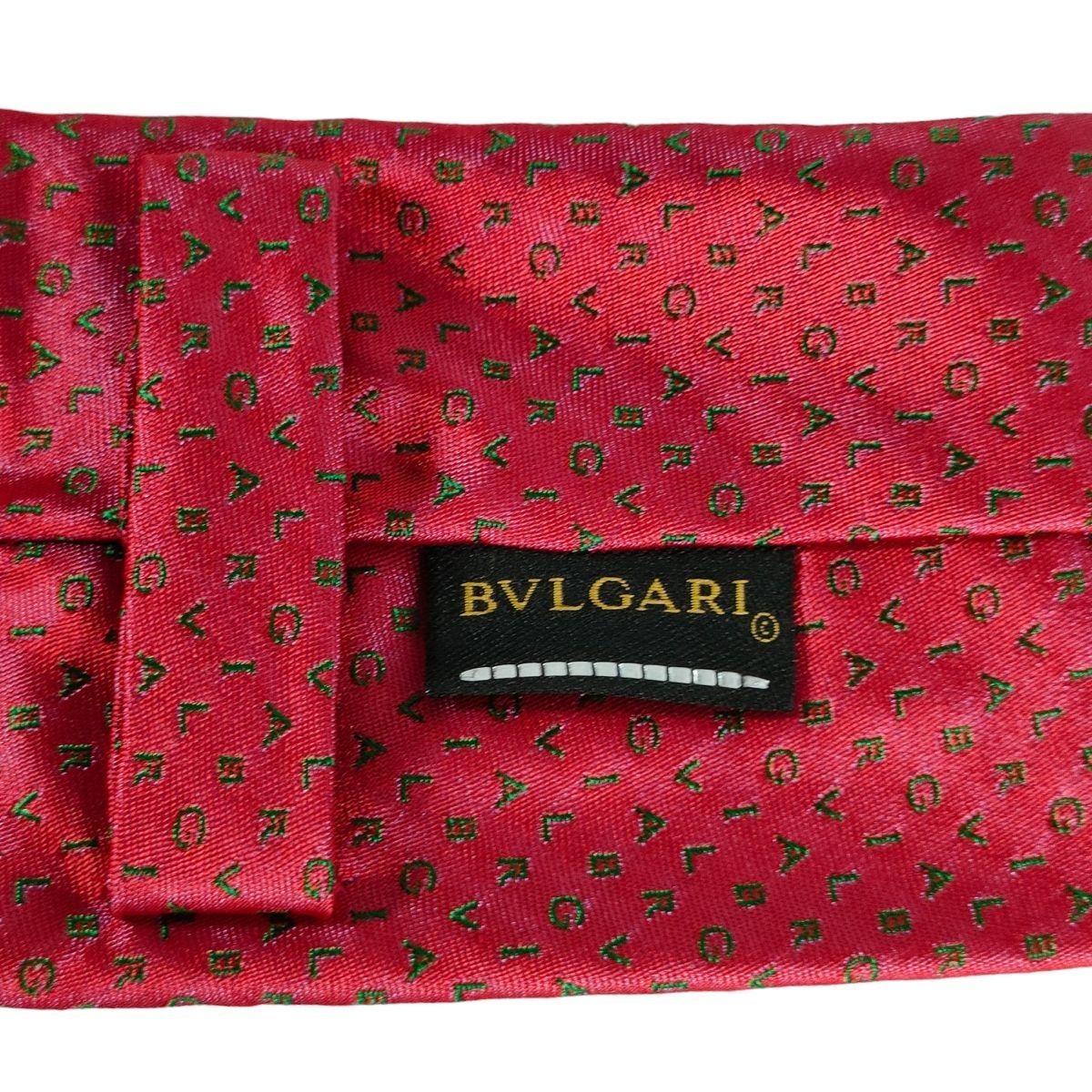 美品 BVLGARI ブルガリ シルク100％ ロゴ レギュラータイ ネクタイ 箱付き 赤 レッド J0603_画像6