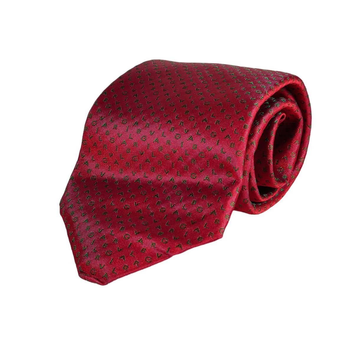美品 BVLGARI ブルガリ シルク100％ ロゴ レギュラータイ ネクタイ 箱付き 赤 レッド J0603_画像2