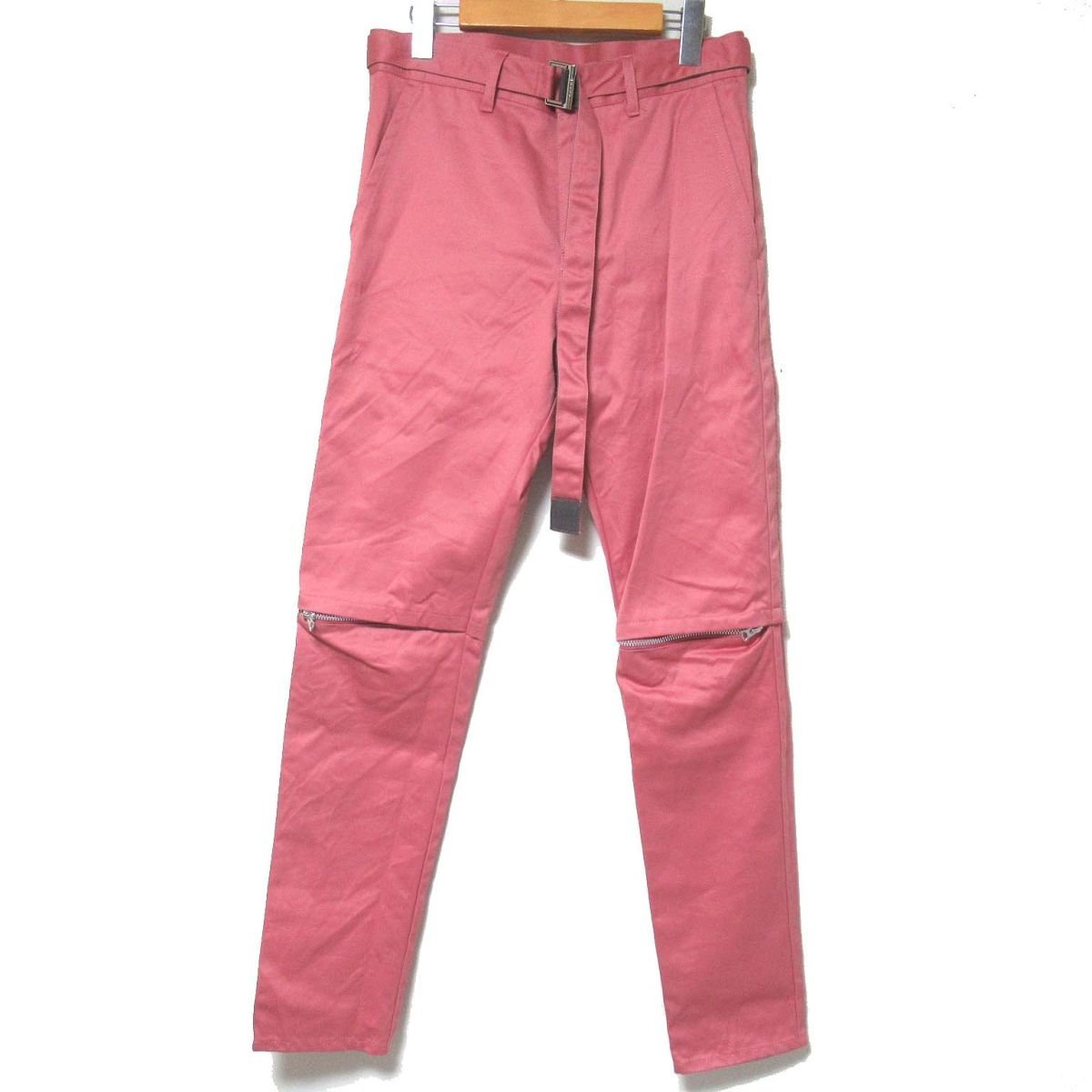 美品 22AW Sacai サカイ Chino Pants Zipper ベルト付き ジッパー チノパンツ 22-02822M サイズ1 ピンク C0705