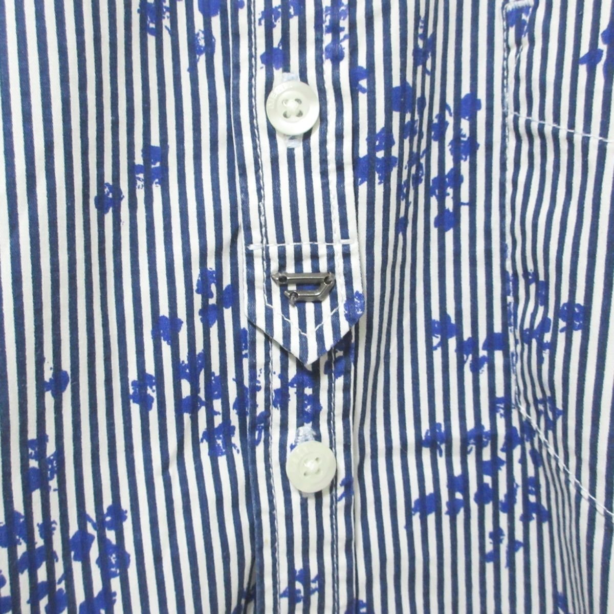 美品 DIESEL ディーゼル ストライプ×花柄 長袖 シャツ S ブルー×ホワイト 801の画像5