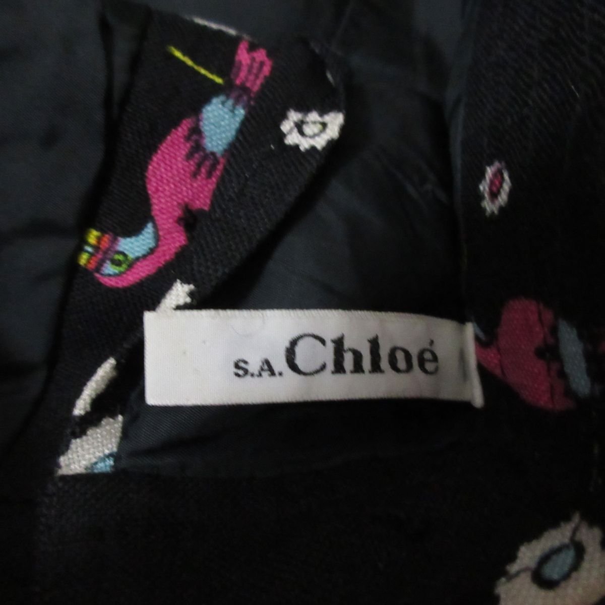 ほぼ美品 CHLOE クロエ フラワー×バードプリント ロングスカート ブラック_画像3