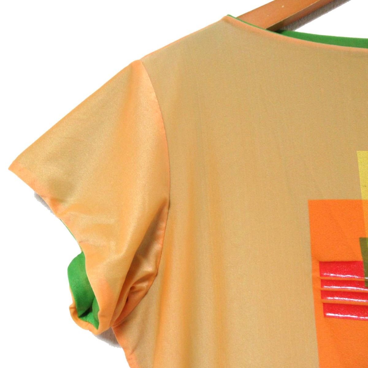 クリーニング済 美品 FENDI JEANS フェンディ ヴィンテージ リバーシブル プリント 半袖 カットソー I46サイズ オレンジ×グリーン C0802_画像3
