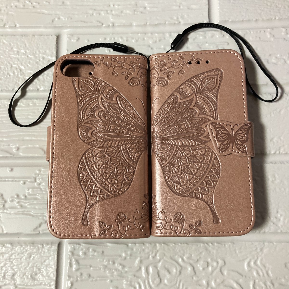 [iPhone12mini]iPhone case smartphone cover notebook type rose Gold butterfly with strap . lovely stylish Korea manner #0056C #0054