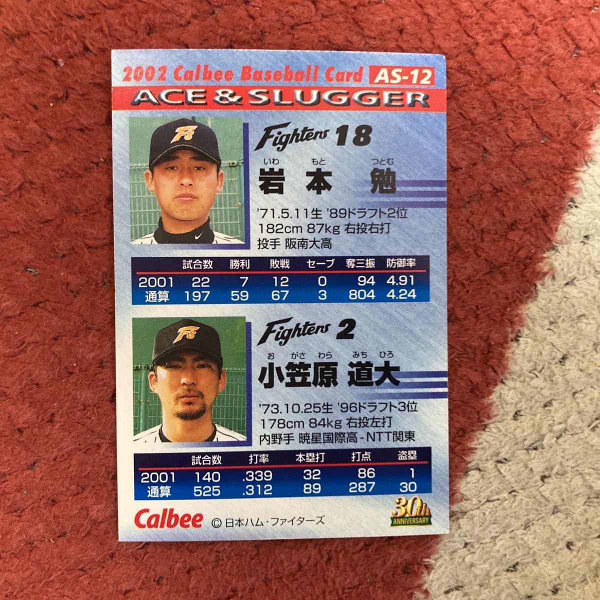 カルビー プロ野球チップス 岩本勉　小笠原道大　2002年　日本ハムファイターズ　エースアンドスラッガー　値下げ　即決_画像2