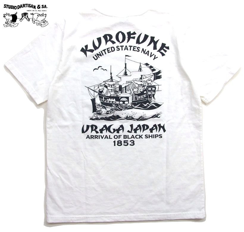 海外最新 新品 ダルチザン 新着 8118 カットソー メンズtシャツ ARTISAN D' STUDIO 黒船tシャツ 日本製 白XL 黒船U.S.N半袖Tシャツ イラスト、キャラクター