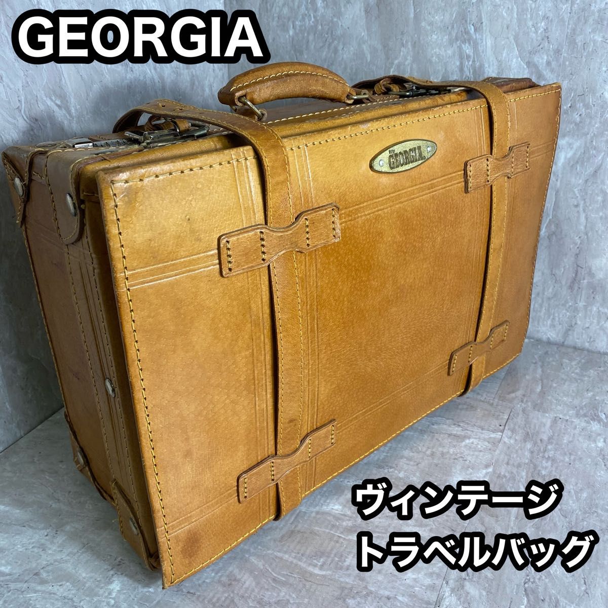 GEORGIA 抽プレ品 アンティークトランク 本革 トラベルバッグ レザー