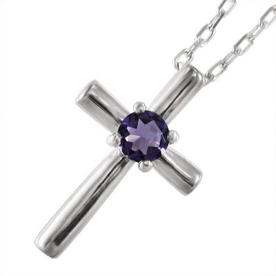 Pt900 ペンダント ネックレス 一粒 アメジスト(紫水晶) 2月誕生石 十字架