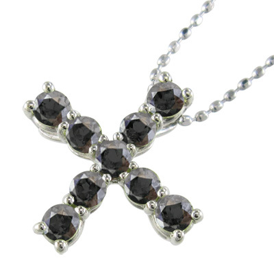 ブラックダイヤモンド(黒ダイヤ) ペンダント ネックレス クロス デザイン 白金（プラチナ）900 4月誕生石