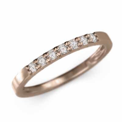 10kピンクゴールド 平らな指輪 ハーフ エタニティ 指輪 細身 指輪 天然ダイヤ 幅約1.7mmリング 細め