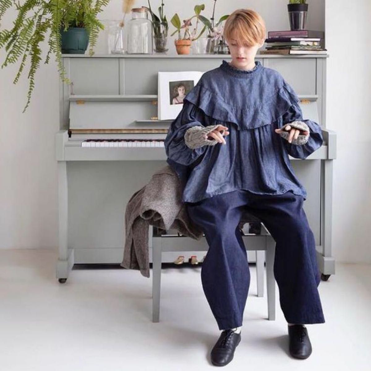 リンネル掲載 nest Robe コットンリネンダンガリーラッフル リンネル掲載 nest Robe コットンリネンダンガリーラッフル