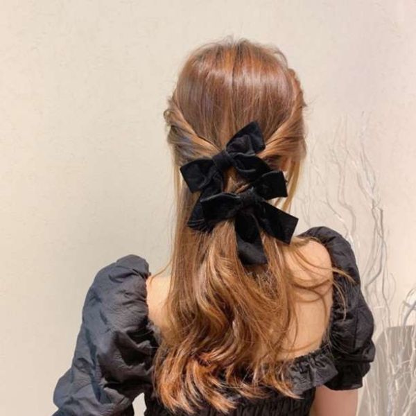 リボン クリップ ブラック バレッタ ベロア 韓国 髪留め 髪飾りの画像3