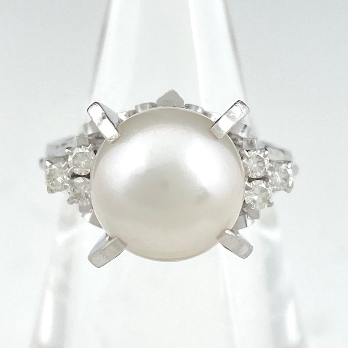 店舗良い パール Pt900 14.5号 リング 真珠 メレダイヤ 指輪 プラチナ