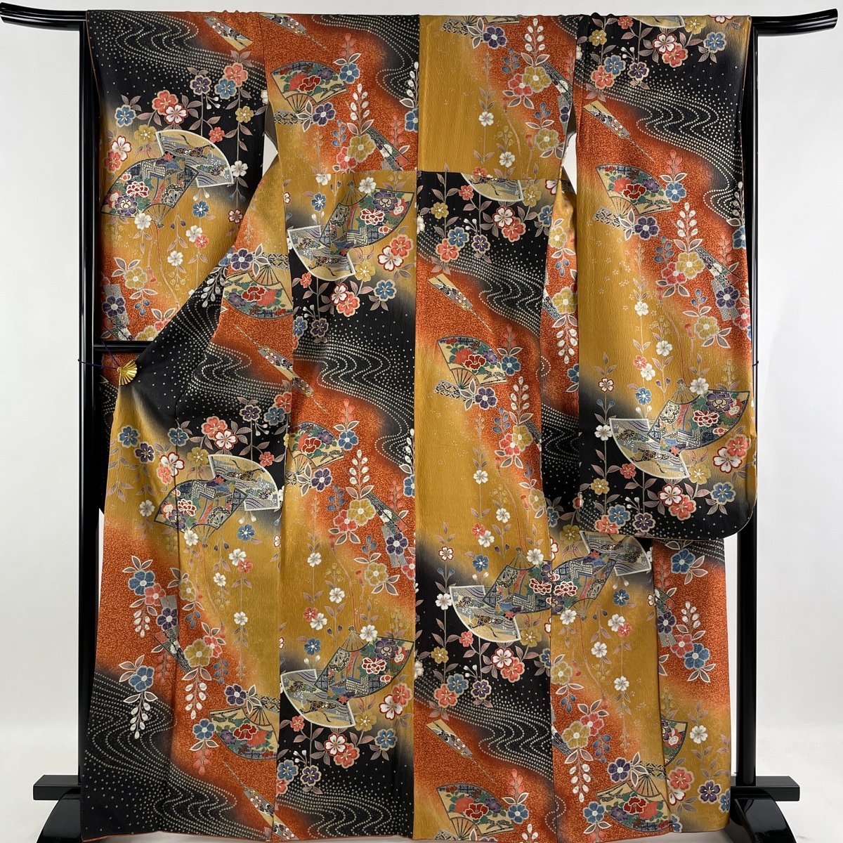 春夏新作 名品 美品 振袖 扇 【中古】 正絹 M 裄丈65.5cm 身丈167.5cm