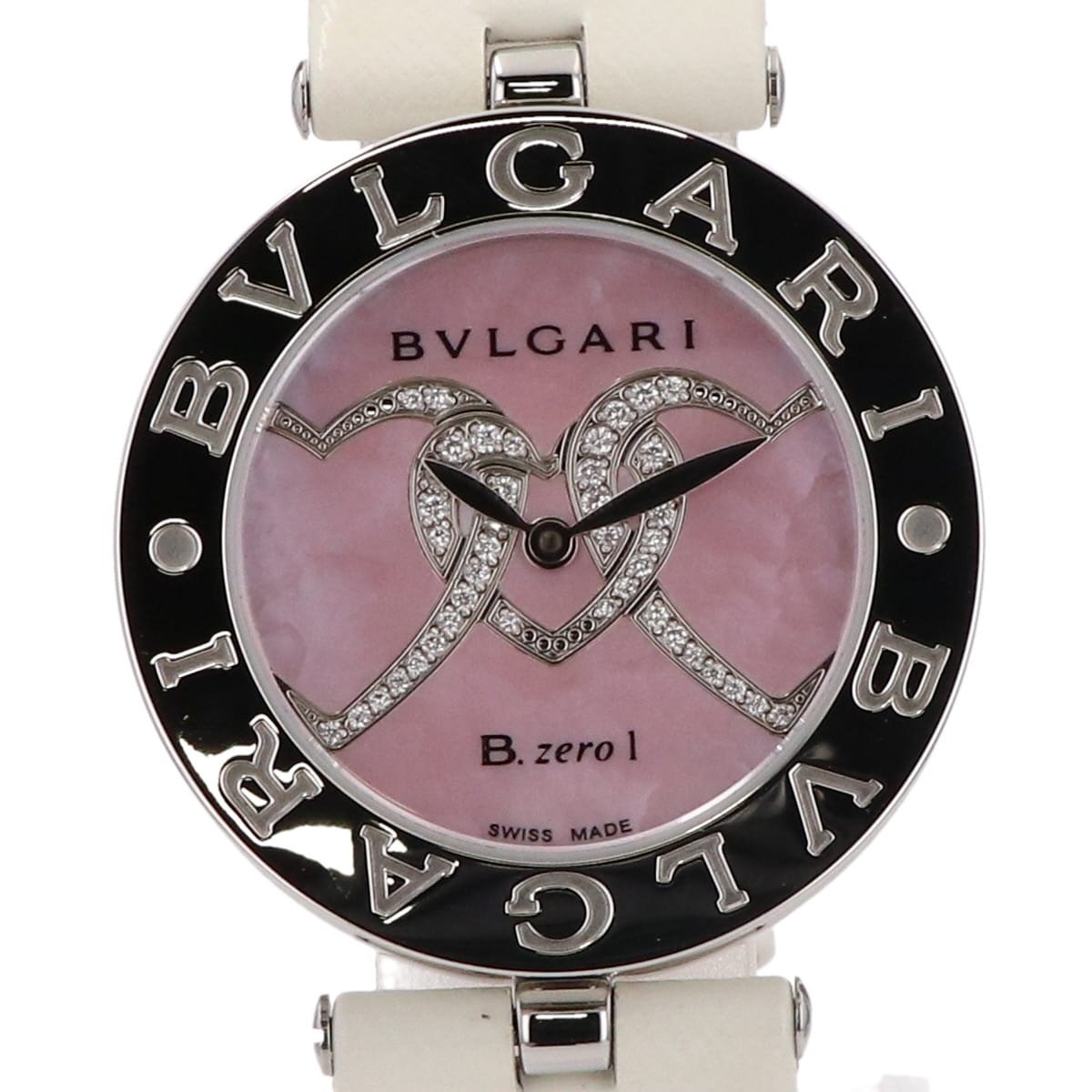 ブルガリ BVLGARI ビーゼロワン B-zero1 ダイヤモンドハート BZ30S 腕時計 SS レザー ダイヤモンド クォーツ ピンク レディース