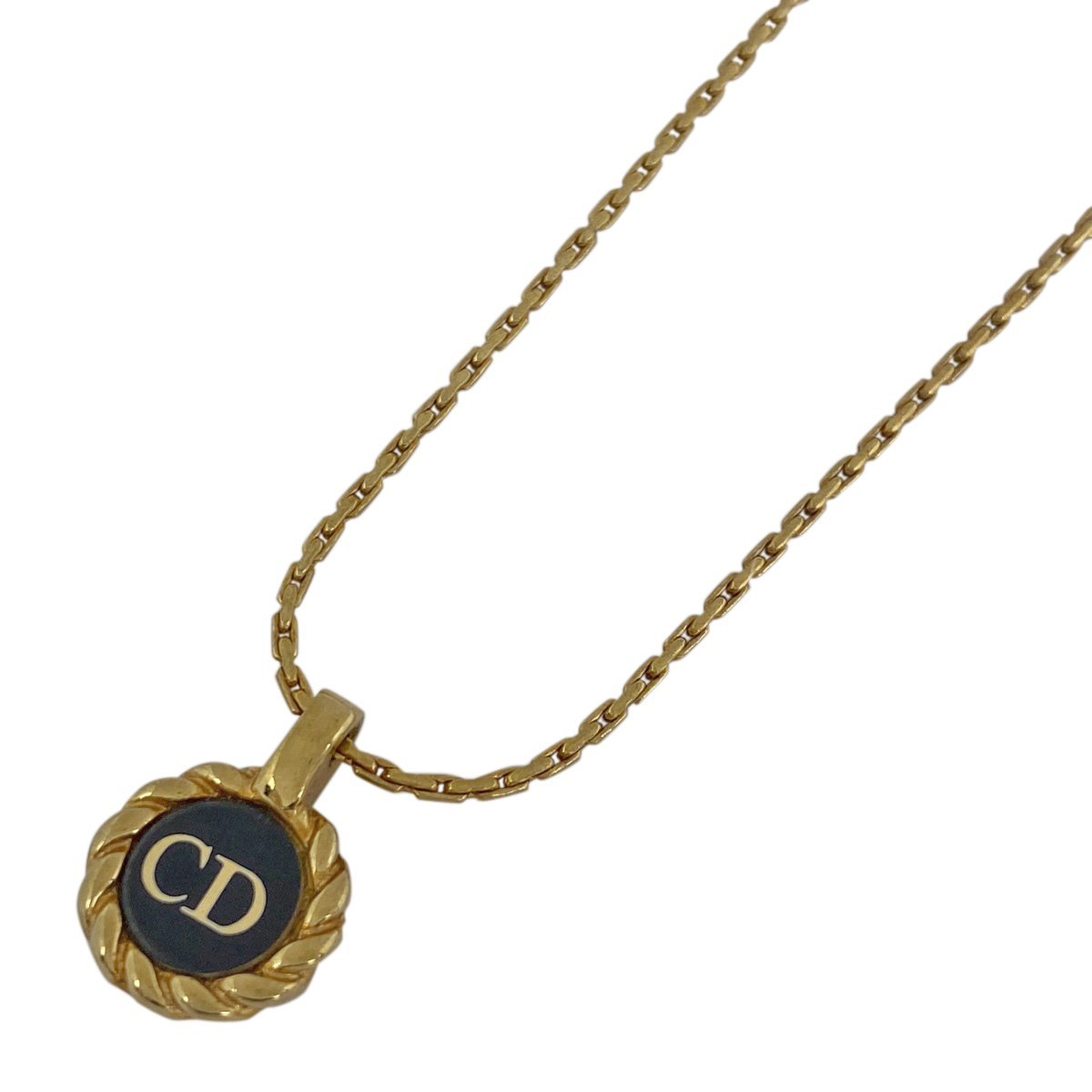 クリスチャンディオール Christian Dior ロゴ ネックレス CD ネックレス GP ゴールド ブラック レディース 【中古】