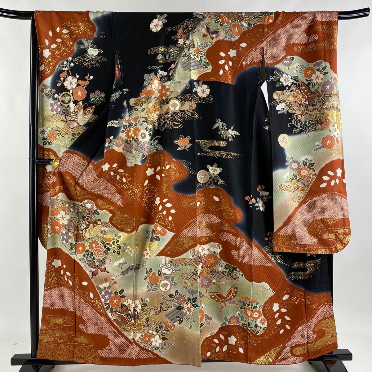 超目玉】 裄丈68.5cm 身丈159cm 振袖 L 【中古】 秀品 正絹 赤茶 絞り