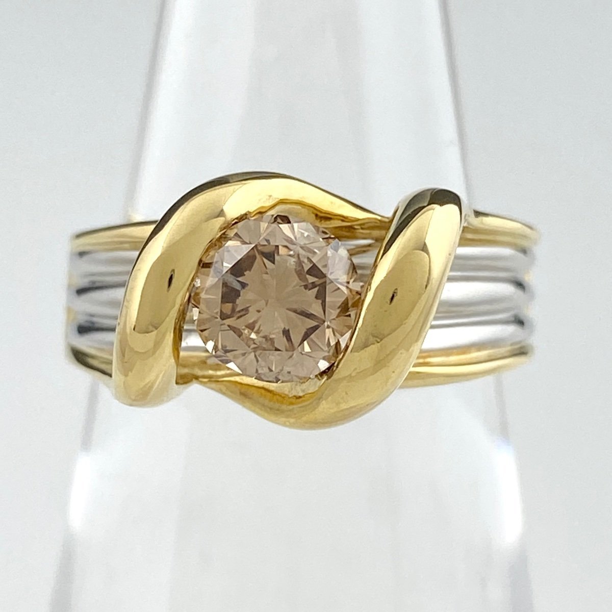 ダイヤモンド デザインリング K18 イエローゴールド プラチナ 指輪