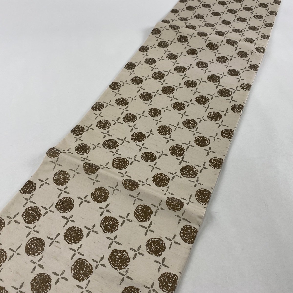 袋帯 美品 逸品 落款 証紙 牛首紬 幾何学 金彩 ベージュ 全通 正絹