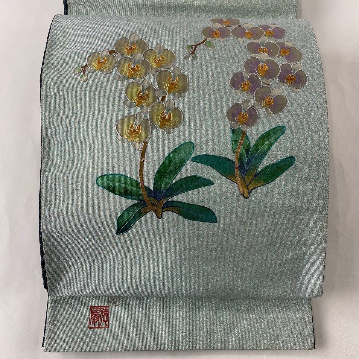 最も優遇の 落款 藤林徳扇 逸品 袋帯 胡蝶蘭 【中古】 正絹 お太鼓柄
