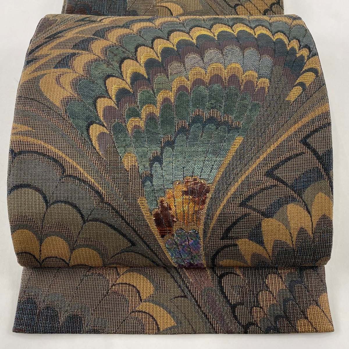 お気に入りの 落款 逸品 袋帯 誉田屋源兵衛 【中古】 正絹 六通 茶緑色