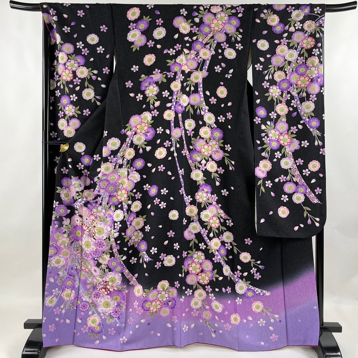 楽天カード分割】 L 裄丈67.5cm 身丈167cm 振袖 袷 逸品 美品 正絹 黒