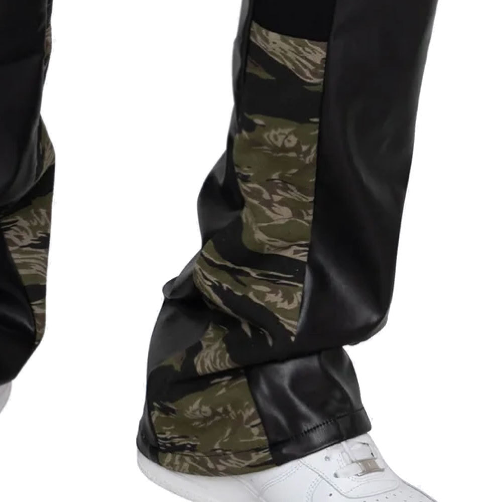 新品 W30 EPTM. エピトミ Flare Leather Pants ヴィーガン レザー フレア パンツ 迷彩 切替 タイガー カモ_画像4