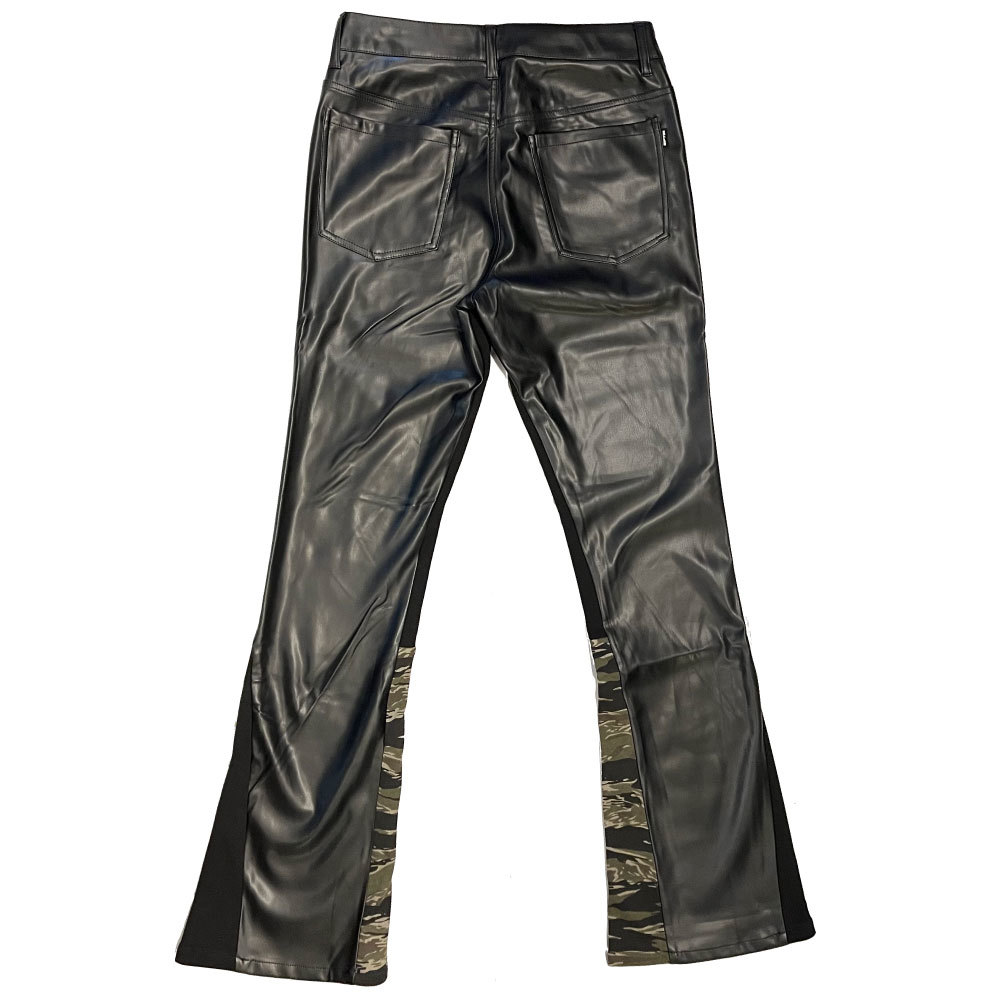 新品 W30 EPTM. エピトミ Flare Leather Pants ヴィーガン レザー フレア パンツ 迷彩 切替 タイガー カモ_画像3