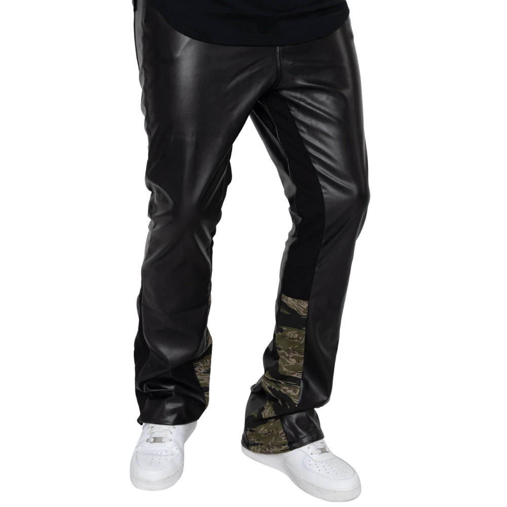 新品 W32 EPTM. エピトミ Flare Leather Pants ヴィーガン レザー フレア パンツ 迷彩 切替 タイガー カモ_画像3