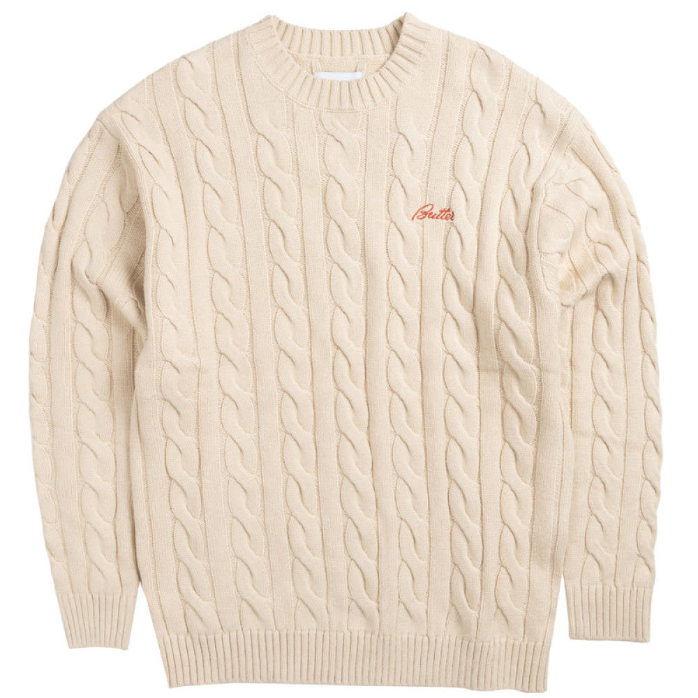 高価値 Sweater Knit Crewneck Cable バターグッズ Goods Butter L