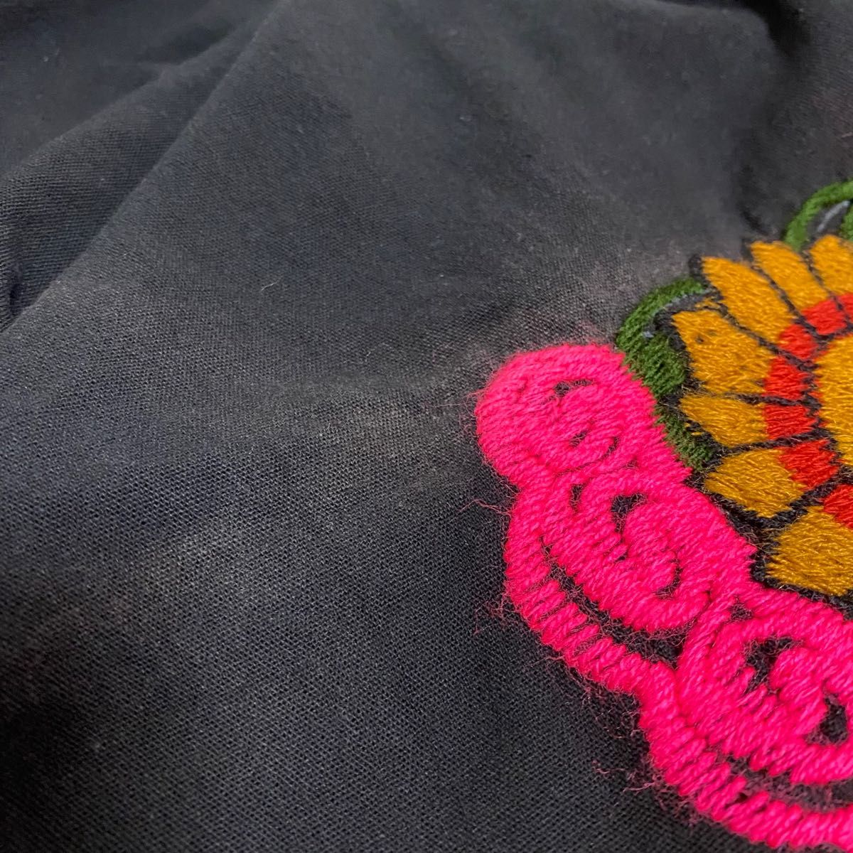 ☆豪華刺繍☆ メキシコ製 メキシカンワンピース ネオンカラー XLサイズ 花柄 カラフル