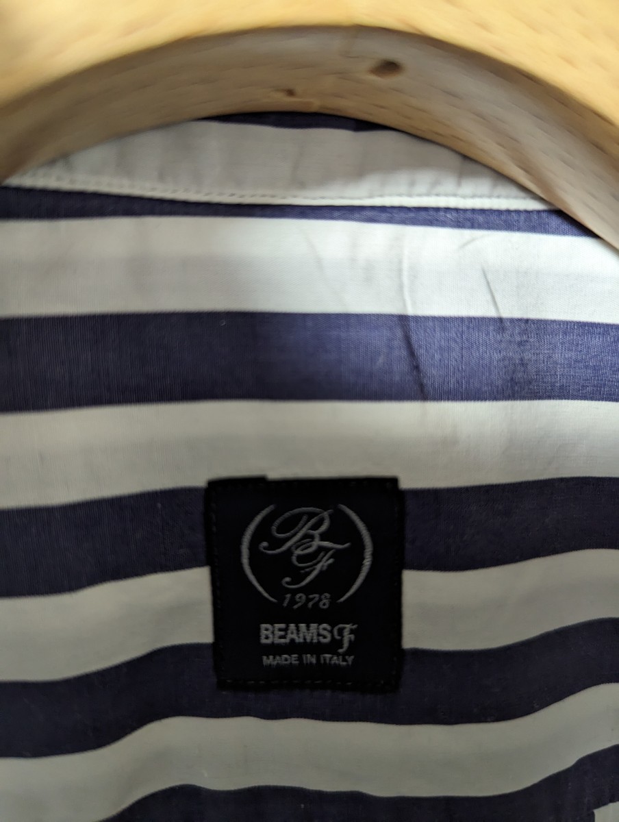 BEAMS F　ビームスエフ　シャツ　ドレスシャツ　38　イタリア製　ネイビー　ロンドンストライプ　ポプリン_画像3