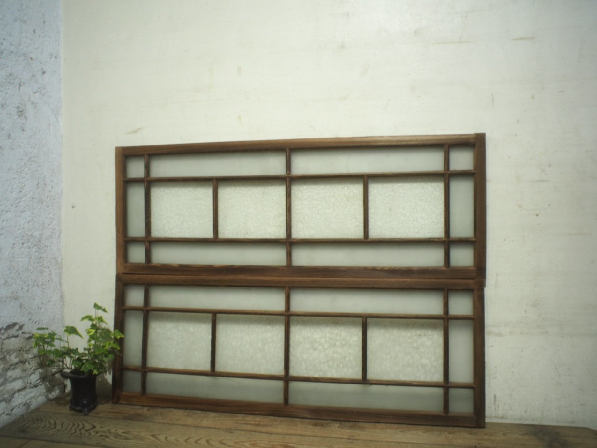 taM0359*(7)[H45cm×W125(125,5)cm]×2 sheets * leaf glass entering * width length size. old tree frame glass door * fittings field interval Taisho .. retro antique L.1