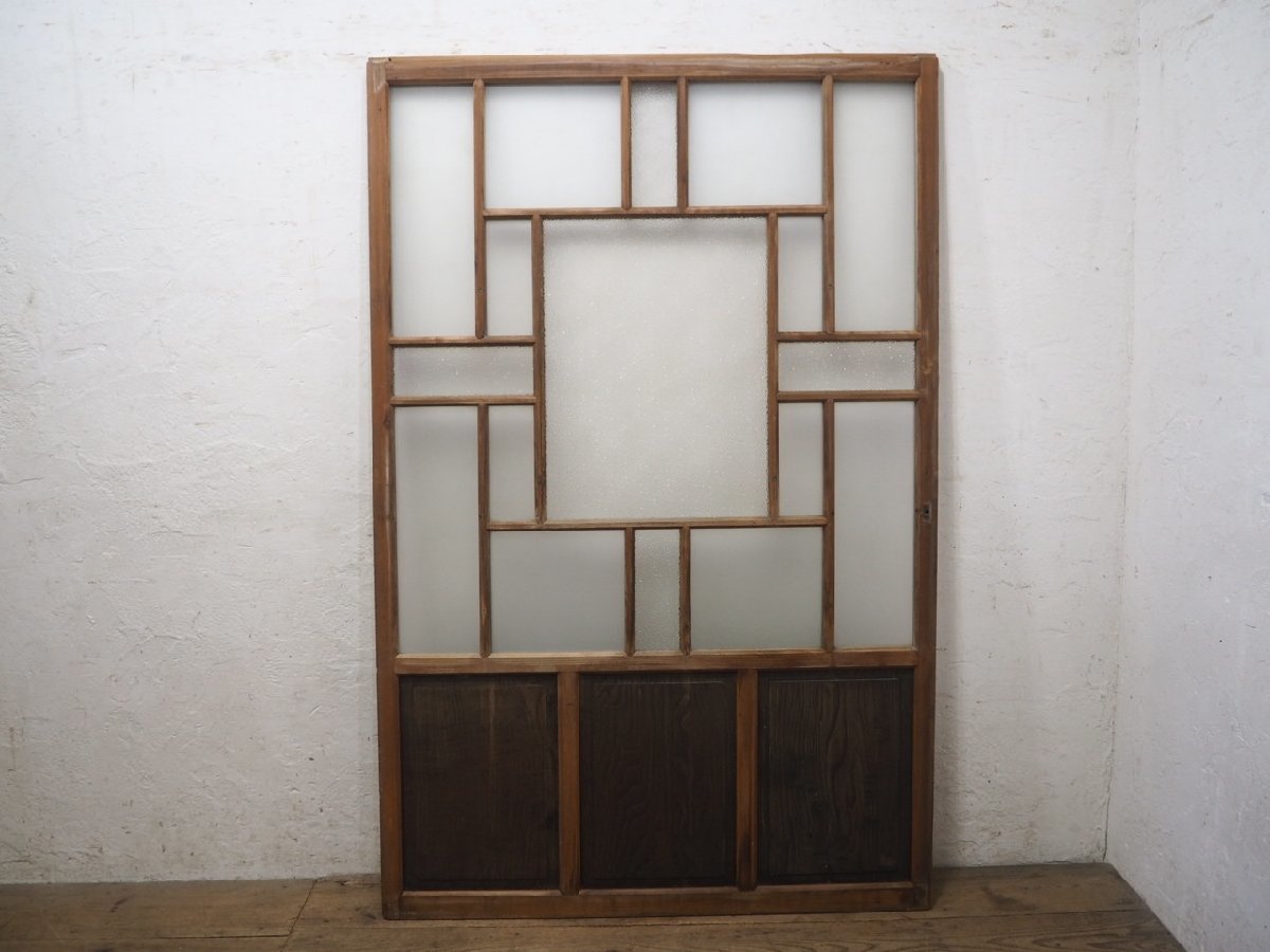 taK0901*(1)[H175cm×W113,5cm]* antique * rare design. width. large wooden glass door * fittings sliding door retro Taisho romance N pine 