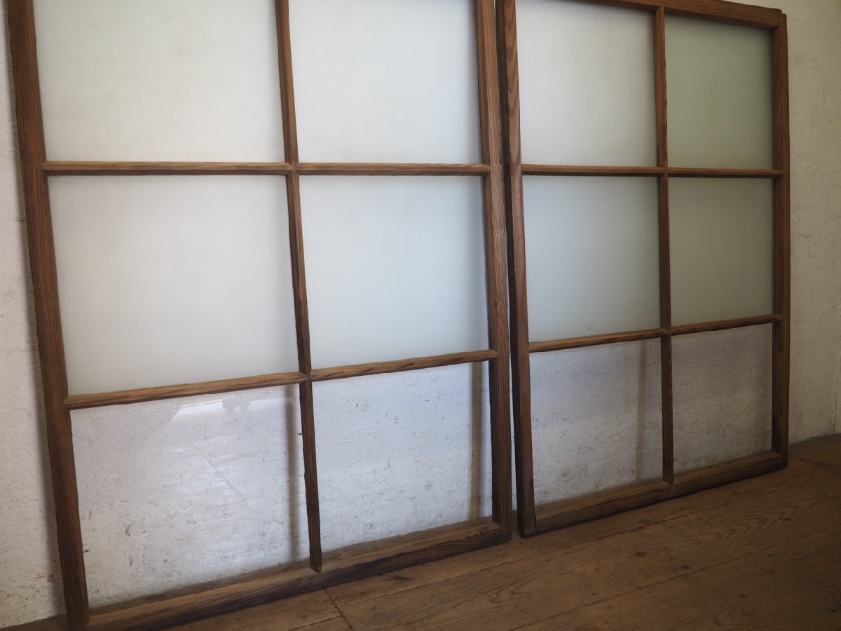 taM0114*(1)[H125,5cm×W89,5cm]×2 sheets * antique * taste ... exist old tree frame glass door * fittings sliding door window glass old Japanese-style house store furniture retro L under 