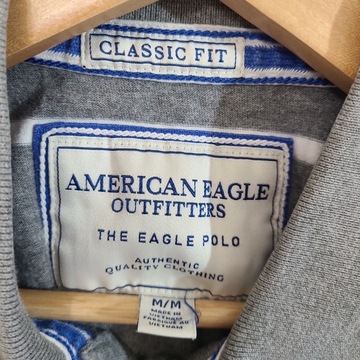 ☆American eagle/アメリカンイーグル/メンズ/Mサイズ/半袖シャツ/トップス/ストライプ/グレー/classic fit_画像5